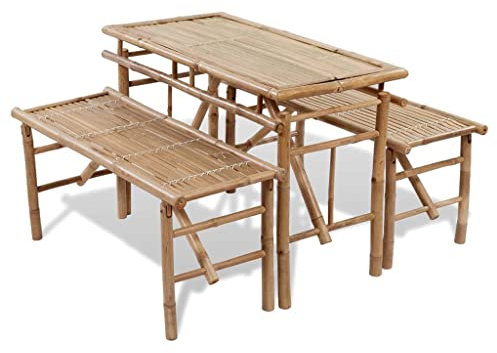 QZZCED Garten-Couch-Set Terrassenmöbel Balkonmöbel-Sets Gartenmöbel-Sets Biertisch mit 2 Bänken 100 cm Bambus für Gärten, Terrassen, Balkone