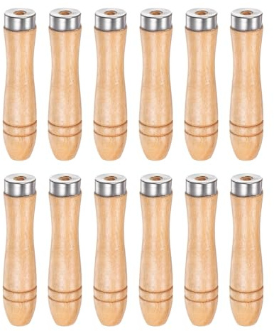QUARKZMAN Manico per Lime Legno da 12pz Manici Ergonomici Foro Rotondo da 4,25 5 Mm Collare Metallo per Lime Metallo da 8