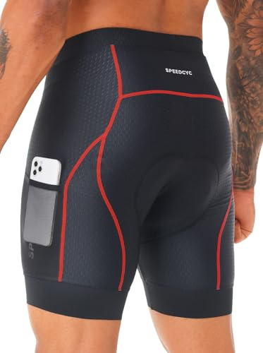 SPEEDCYC Cykelunderkläder för män cykelshorts 4D vadderad cykel MTB foder shorts ficka med halkskydd bengrepp, Svart, XXL