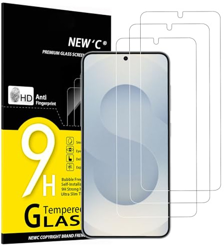NEW'C 3 Piezas, Protector Pantalla para Samsung Galaxy S25, Cristal templado Antiarañazos, Antihuellas, Sin Burbujas, Dureza 9H, Ultra Transparente, Ultra Resistente