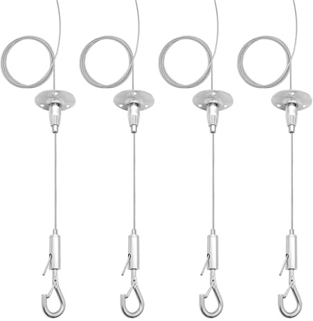 4 Pack 6ft Ceiling Sign Hanger Wire Kit, 2m Adjustable Suspension Hanging Cable Wire with Hook Wall Mount Suspension Cable for Art Work LED Screen, Billboard, Lights ,Mirror Picture , Holds Up to 10KG