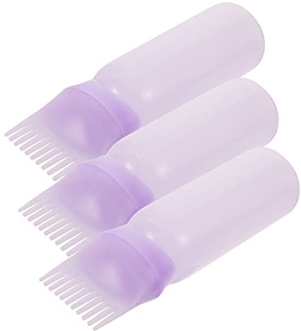 MUCKLILY Lot de 3 Flacons Applicateurs Peigne à Racines 60 Ml Violet pour Coloration et Huile Capillaire Usage Professionnel et Maison