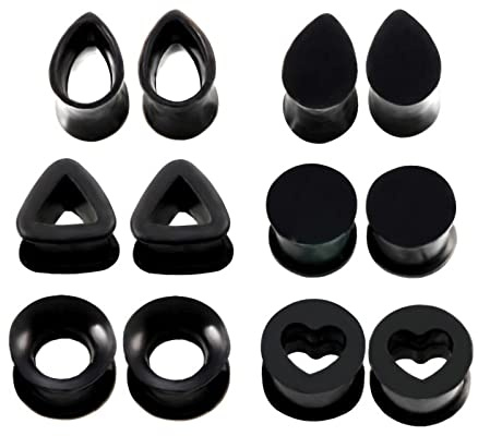 RDSGYZ 12 st öronstift kroppspiercing kit mätutrustning, svart tunnel expander gauges silikon för unisex öronplugg multiformat däck, 10mm(00G), Silikon, Ingen ädelsten