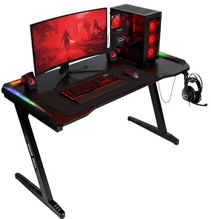 Veno Scorp Gaming Desk with LED Lights, USB, 120 x 60cm RGB Computer Desk Z Shape, Gaming Table for Home Office, Black
