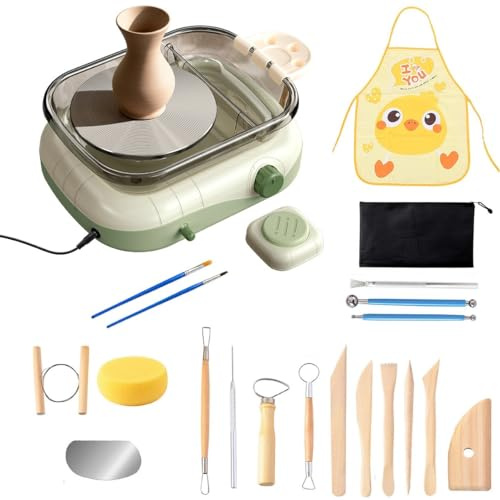 Kit Mini de Torno de Cerámica, Alfarero Torno Eléctrico de 17.5 cm con pedal y Caja de Almacenamiento, Velocidad Ajustable y Rotación Hacia Adelante y Atrás, para Adultos y Niños Principiantes