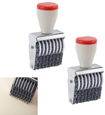 GLOBLELAND 8 Digit Number Stamp Roller 2 Pack Reusable Date Stamp with 0-9 Wheels Rolling Numbering Machine Office Files Packaging Scrapbooking DIY Crafts