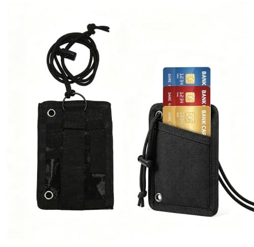 Porte Badge Tour de Cou avec Cordon Rétractable et Fenêtre transparent, Étui Porte Carte Multifonction pour Bureau École et Voyage, Pochette Märke identifiering avec Zip pour Clés et Monnaie, Noir