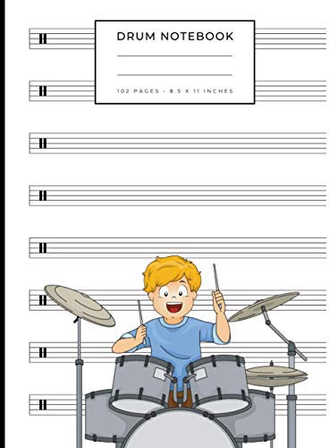 Drum notebook: A large music notebook with blank staff paper for drums | 8.5 x 11 | 102 pages