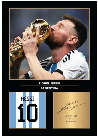 Icons Wall Art – Lionel Messi World Cup A4 Printed Photo Display – Digitally Reproduced Signature – Football/Soccer Fan Gift – Unframed Argentina Memorabilia Poster