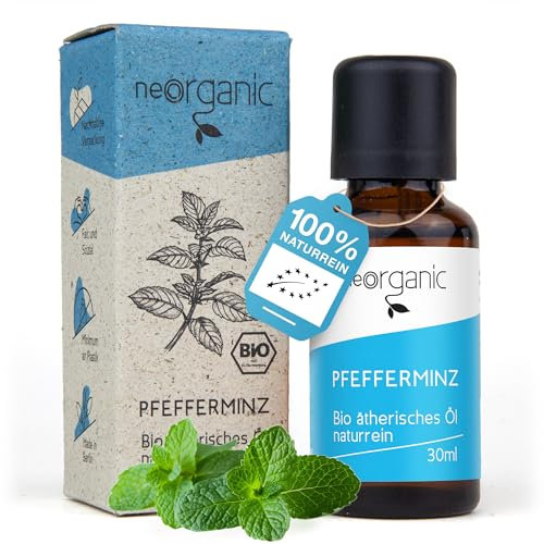 NeoOrganic® Pfefferminzöl Bio (Mentha Piperita) - frischer, starker Duft - 100% naturreines ätherisches BIO-Öl - 30ml - - Minzöl ätherisches Öl zum Verzehr - Pfefferminzextrakt zum Backen