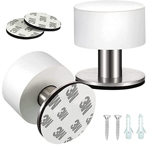 2 Stück Türstopper Wand, Türstopper Wand Edelstahl, Selbstklebende Türstopper, Doppeltürstopper mit Schalldämpfer 1,57 x 1,65 Zoll (Weiß)