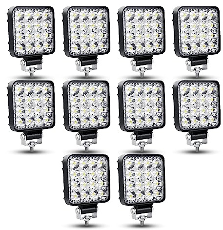 RIGIDON 10Pcs Mini Faro da lavoro led, 3.3 Pollici 48W Fari di profondità, Spot Luci di Lavoro a Led 12V 24V per Off Road Fuoristrada Auto Trattore Camion SUV ATV 4x4, 6000K Faretti Fendinebbia