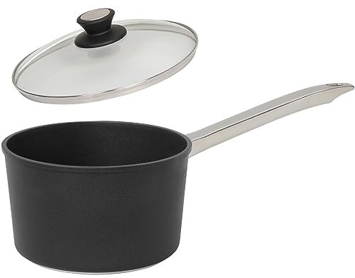 SKK große 2-tlg. Stielkasserolle Ø 20 cm - Induktion - hoher beschichteter Saucentopf mit Edelstahlstiel & Deckel mit Edelstahlrand - Made in Germany