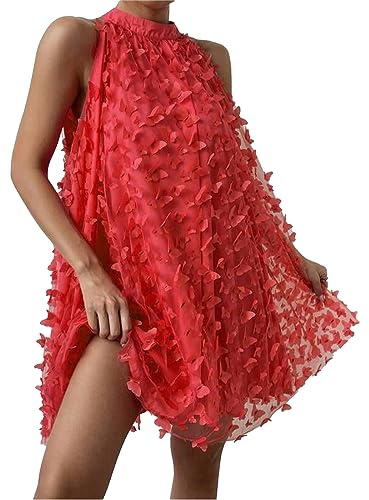 Cocila Vestito di Donna Elegante Vestito Premaman Giallo Vestito Liu Jo Donna Abito Donna Elegante Cerimonia Vestito con Balze Donna Salopette Jeans Donna con Gonna (Red, S)