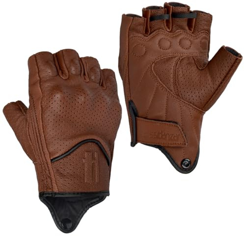 Harssidanzar Gants de Moto pour Homme Gants de Conduite en Cuir perforé CM044EU, Selle, Taille S