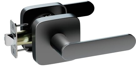 ULTRALOQ Passage Lever Door Handle, Reversible Black Front Door Handle No Lock for Interior or Exterior Door, Closet, Hallway, Adjustable Latch Backset, IP65 Waterproof, Matte Black