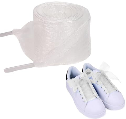 Lot de 1 paires de Lacets Chaussures Plats pour Baskets, Lacets de Chaussures en satin de soie doux, Fil de neige, Ruban tendance, Pour femmes et filles (Blanc)