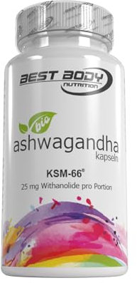 Best Body Nutrition - Bio Ashwagandha Kapseln mit Qualitäts-Rohstoff KSM-66® mit 500 mg Ashwagandhawurzelextrakt pro Portion - 60 Kapseln/Dose