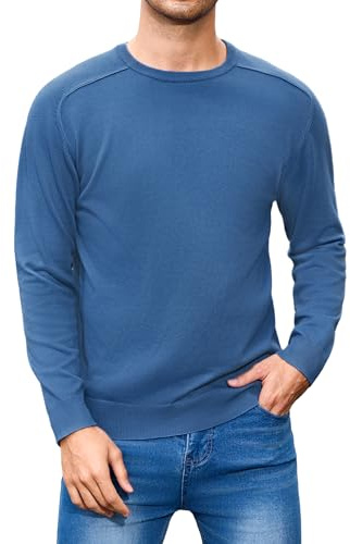 iClosam Suéter Hombre Cuello Redondo Suéteres de Manga Larga para Hombres de Punto Trabajo Jersey, Azul, M