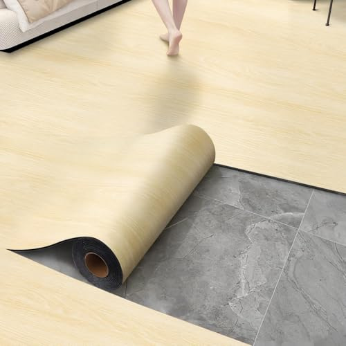 Chejiaye Golvplattor självhäftande tjocka vinylgolv med träådring, 45 x 305 cm, självhäftande golvplattor för väggar och golv, hårda ytor vattentäta halkfria bucklor träplattor