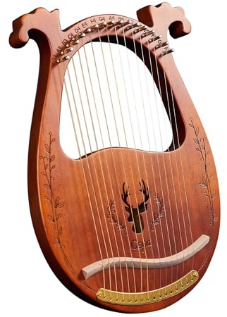 Harpa， C-tangent 16-strängad trälyra for harpa resonanslåda stränginstrument med stämnyckel 3 st plektrumklistermärke extra set strängar, trä(Brown)