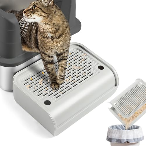 Kalolary Rampe pour Litière pour Chat, Marchepied Pédale avec Fonction Filtre Toilettes Animaux Compagnie Faciles Nettoyer Marchepied Avant Litière Piège Chatons Petits (Gris Clair)