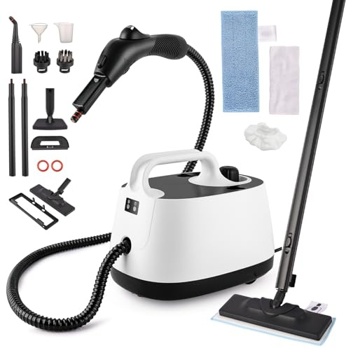 Nettoyeur Vapeur 2000W Shampouineuse, 1600ML grand réservoir d’eau,4 bars, 15 accessoires, Nettoyant Vapeur pour Fenêtres, Carrelage, Nettoyage Intérieur de Voiture, Salle de Bain, Meubles