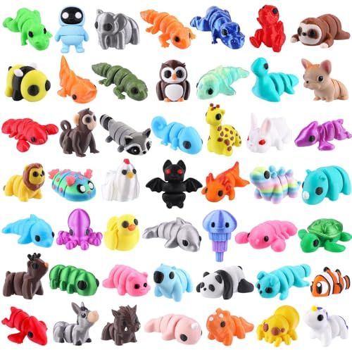 XIMISHOP 50Pcs 3D Printed Mini Animals Flexible Movable Joint Fidget Toys | Cute 3D Printed Flexible Articulated Animals Figurines Set for Home Office Desk Decoration Kids Party Favors Toys