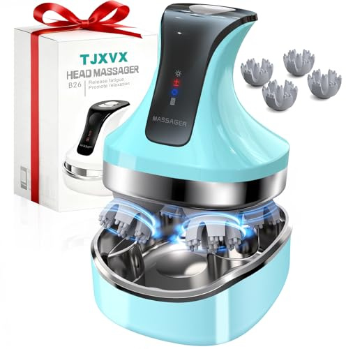 Kopfhautmassagegerät Elektrisch 4D, Nacken- und Schultermassagegerät mit 108 Knetknoten, Kabelloser Körper Massager für Beine Rücken, IPX7 Wasserdicht, 4 Modi, Handmassagegerät - Blau