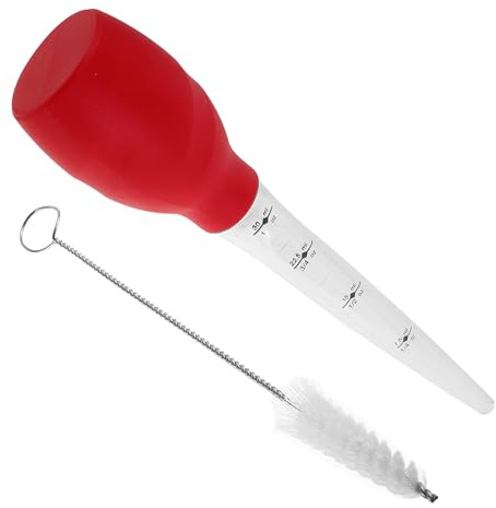 GATHINESS Turkey Baster Sprayer with Silicone Tube and Cleaning Brush, Red Silicone Oil Baster for Roasting and Bbq Cooking, Meat and Vegetable Basting Tool for Home Kitchen