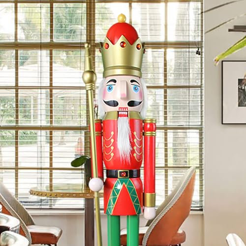 CDL 120cm hoch lebensgroß groß rot Weihnachtsdekoration Holz Nussknacker König auf Ständer hält goldenen Zepter für drinnen und draußen Weihnachten Veranstaltung Zeremonien gewerbliche Dekoration K03
