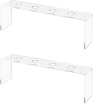 Marketing Holders 2 Pack Lucite Wine Bottle Stopper Rack 4 Slot Bar Organizing Riser 9.75 Inch Wide x 2 Inch Deep Clear Acrylic Pedestal Stand with .75 Inch Holes Counter or Bar Top