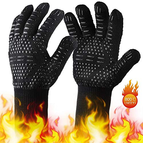 BUDDYGO Gants de Barbecue 1 Paire, Gants de Four Anti-Chaleur Jusqu'à 800°C Universel Gants de Cuisine Résistant à la Chaleur et Antidérapants Gants Parfait pour BBQ Grill Four Cuisine et Cheminée