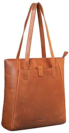 Benthill Damen Shopper Leder - Umhängetasche aus echtem Rindsleder - Handtasche mit Reißverschluss - Schultertasche/Ledertasche - Vintage Tasche, Farbe:Braun