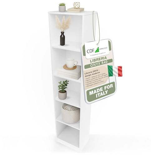 CDF Scaffale Libreria con Ripiani Organizzatore Scomparti Aperti per Libri Documenti Decorazioni Sala da Pranzo Ufficio Soggiorno Studio Camera da Letto Alto Moderno Verticale - Bianco 40 cm