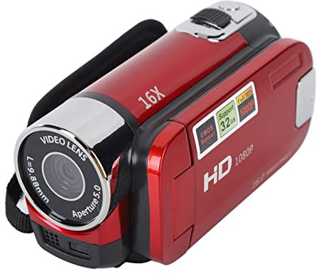 Akozon Handheld-Video-Camcorder, 1080P 16 MP DV-Kamera, 2,7-Zoll-TFT-drehbarer Bildschirm, 16-Fach Vlogging-Video für Kinder, Digitalzoom mit USB-Kabel, Schwarzer -DV-Player (Rot)