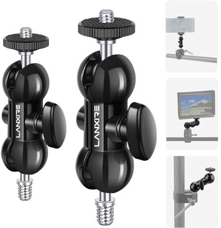 Lanxire Mini Magic Arm with Double Ball Head and 1/4 Screw - 2 Pack - for Camera Cage, Camera Clamp, Cameras, Action Cameras, Smartphone, Security Cameras, LED Light, Monitor - Load up to 4.4lb/2kg