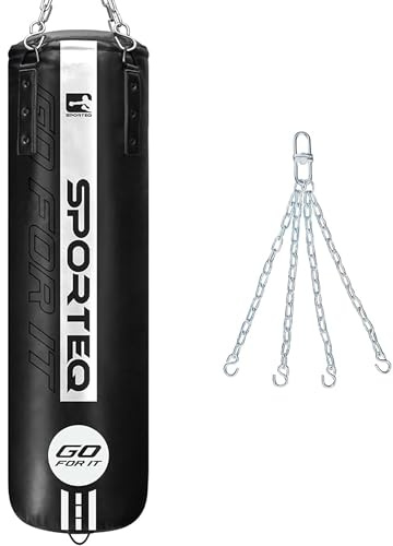 Sporteq GO Series Heavy Filled Boxing Punch Bag with Chain Hanging Set, 4FT Punching Bag for Boxing, Kickboxing & Muay Thai Training, Heavy Duty Punch Bag for Home & Commercial Gym Use