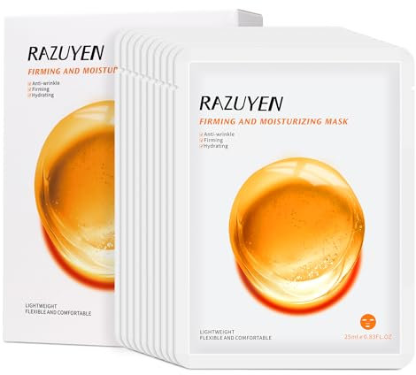 RAZUYEN Maschere Viso Per Fogli (10 Pezzi), Super Idratante e Antirughe, Maschera Per Tutti i Tipi di Pelle, Maschere Viso in Tessuto CON Acido Ialuronico e Peptide