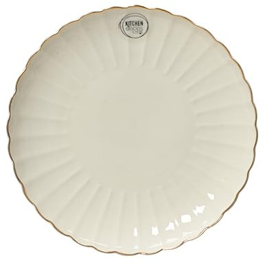 Kaemingk Plato de desayuno de porcelana, 20,3 cm, con relieve y borde dorado, color blanco y dorado