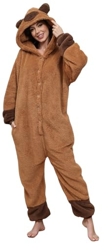 Xinlong Panda Pijama Entero Invierno Animales Disfraz Cosplay Halloween Carnaval Mujer Adulto Fiesta Jumpsuit Pijama Camisones de Noche Monopieza Unisex, marrón, XXL