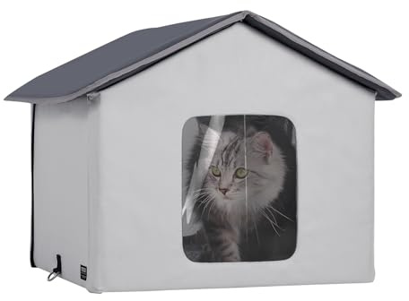VEVOR Maison Chat Chauffante, Niche Chat Extérieur avec Coussin Chauffant, Température Réglable, Minuterie, Abri Hiver pour Chats Pliable en Tissu Oxford 600D Confortable pour Rester au Chaud, Gris, M