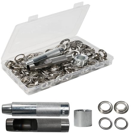 FOGAWA 100 Sets Kit de Ojales Metalicos de 18mm plata Kit de Herramienta de Ojetes con juego de herramientas Ojetes Metalicos para Tela, cuero, Manualidades, lonas, Carpas, Toldos