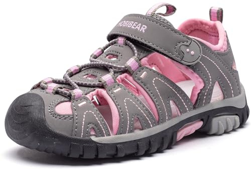 HOBIBEAR Sandali Escursionismo Bambini Ragazzi/Ragazze - Chiusi, Traspiranti & Antiscivolo (Trekking/Spiaggia/Sport) Grigio rosato ，21 EU