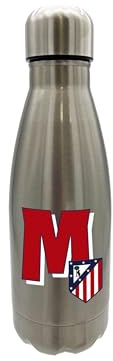 CyP Brands Atlético de Madrid - Botella Agua de Acero Inoxidable, Cierre Hermético, con Diseño Letra M en Rojo, 550 ml, Color Metalizado, Producto Oficial