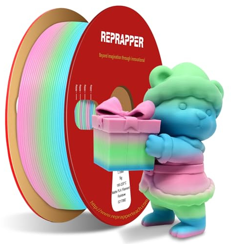 RepRapper Matte Rainbow 3D Printer PLA Filament 1.75 +/- 0.03mm, 1 kg Filament 3D Printer, Multicoloured Colour Gradient, Ideal for Creative Projects & Models
