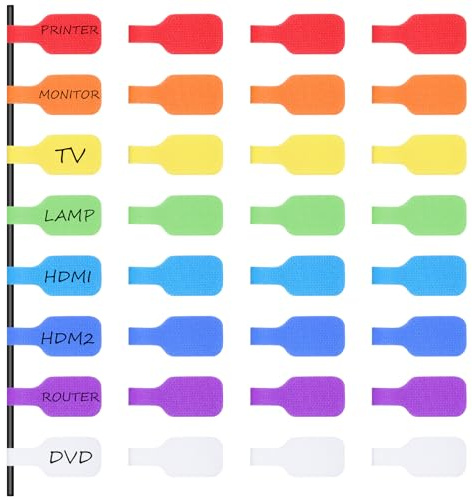 Lot de 32 étiquettes d'identification de câble pour appareils électroniques pour écrire sur des étiquettes multicolores pour la gestion et l'identification des câbles (8 couleurs)