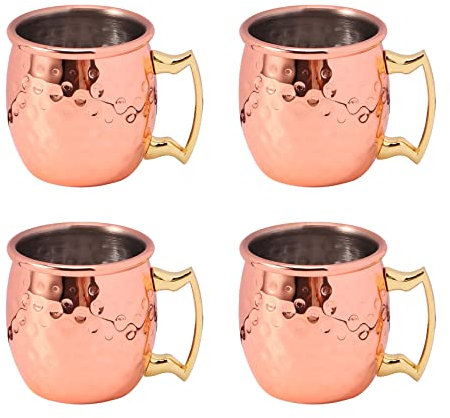 Kopinma Moskau Mule Becher Espresso Tassen, Mini Kupferbecher 2-Unzen, Cocktail-Tasse Kupfer Vergoldet Becher Schuss Tassen Geschenk Set für Kaltes Getränk, Wein, Bar, Party