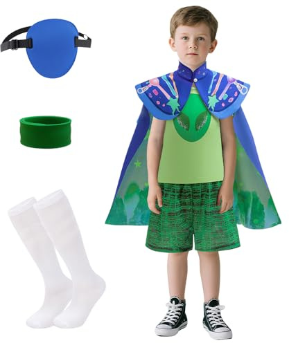 keaiyouhuo Barn grön Csotume för pojkar grön skjorta shorts kappa uniform kostym kläder med tillbehör