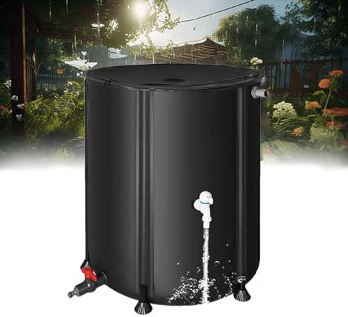 Tonneau de pluie pliable de grande capacité de 500 l avec support et robinet, système de collecte d'eau de jardin, housse noire à fermeture éclair, 80 x 89 cm, respectueux de l'environnement, solution